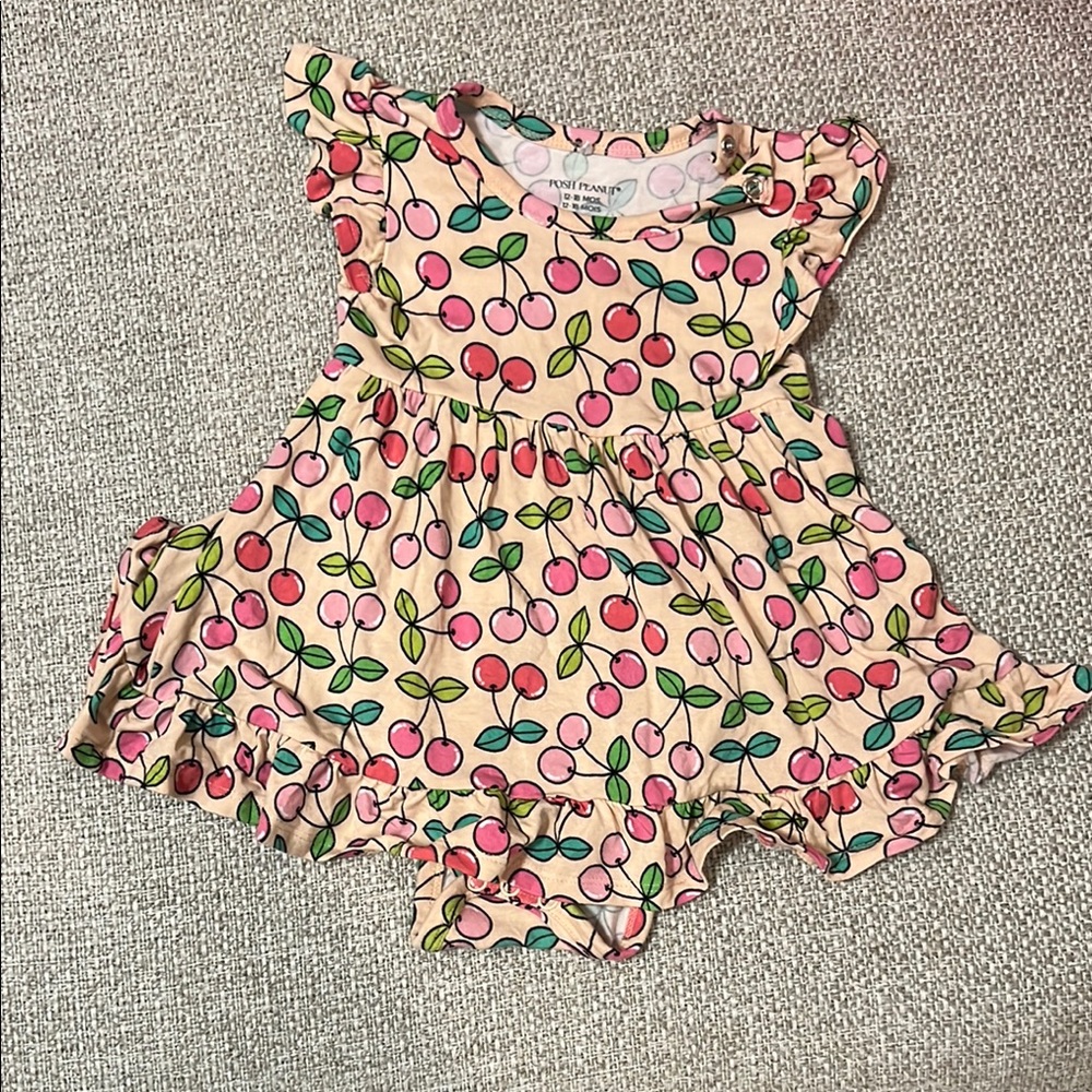 Posh Peanut Cherry print Racerback Ruffled Bodysuit Dress size 12-18M